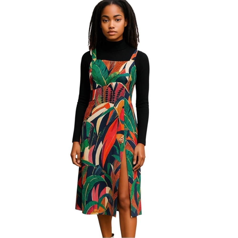 Farm Rio NWT Rainbow Fauna Tropical Jungle Print Midi Slip Dress Women’s Small - Picture 1 of 16